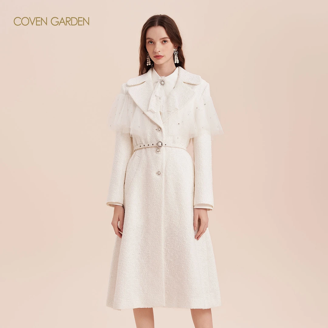 【高高甄选】哥文花园网纱拼接收腰外套大衣CTA4052610