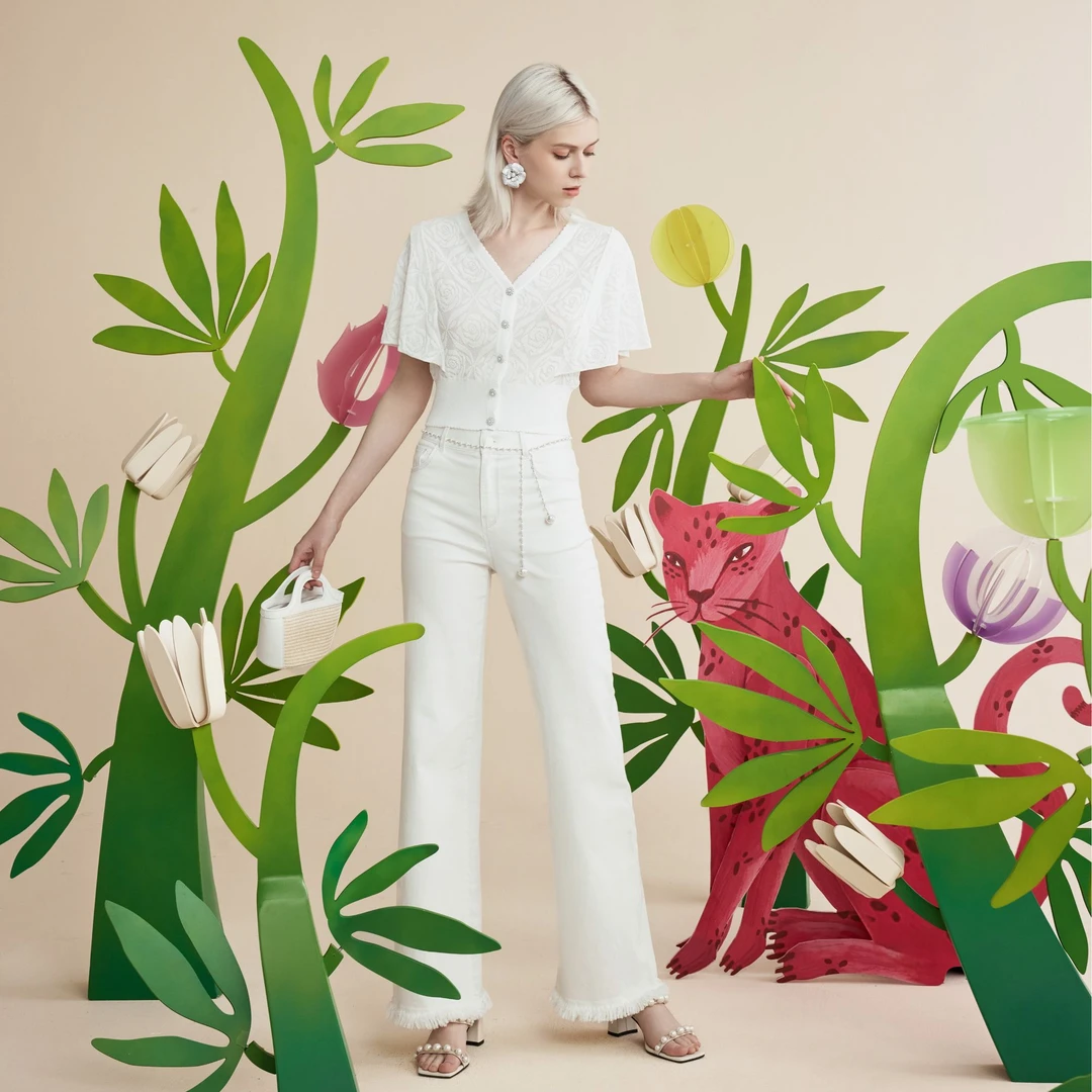 【哥文花园】休闲白色阔腿牛仔裤 CLA2064230