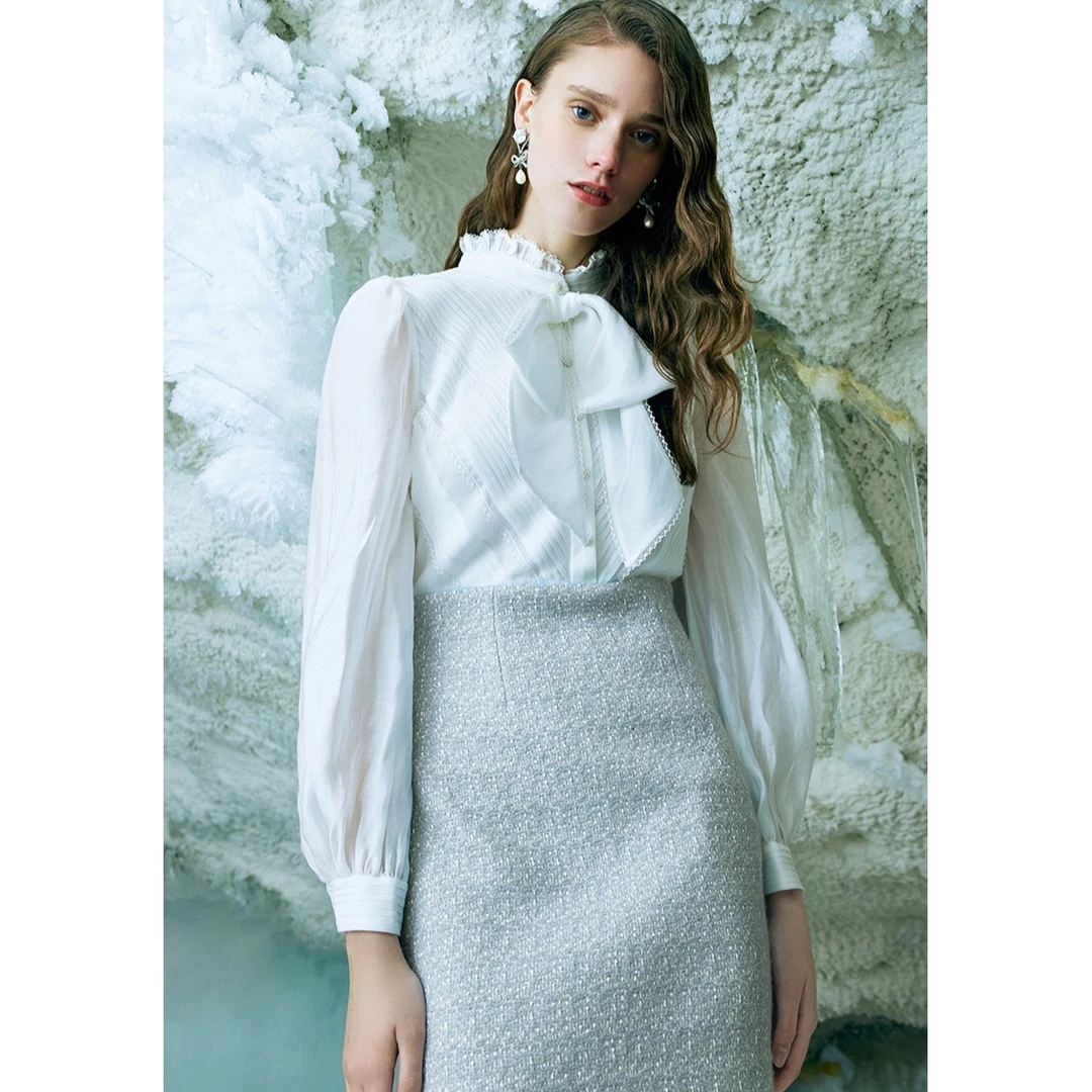 【哥文花园】春装新款灯笼袖法式衬衫毛呢连衣裙CTA4081360