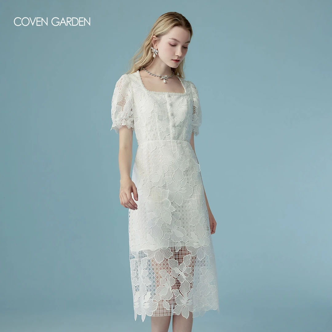 【哥文花园】端庄蕾丝茶歇裙方领连衣裙 CLC1081638