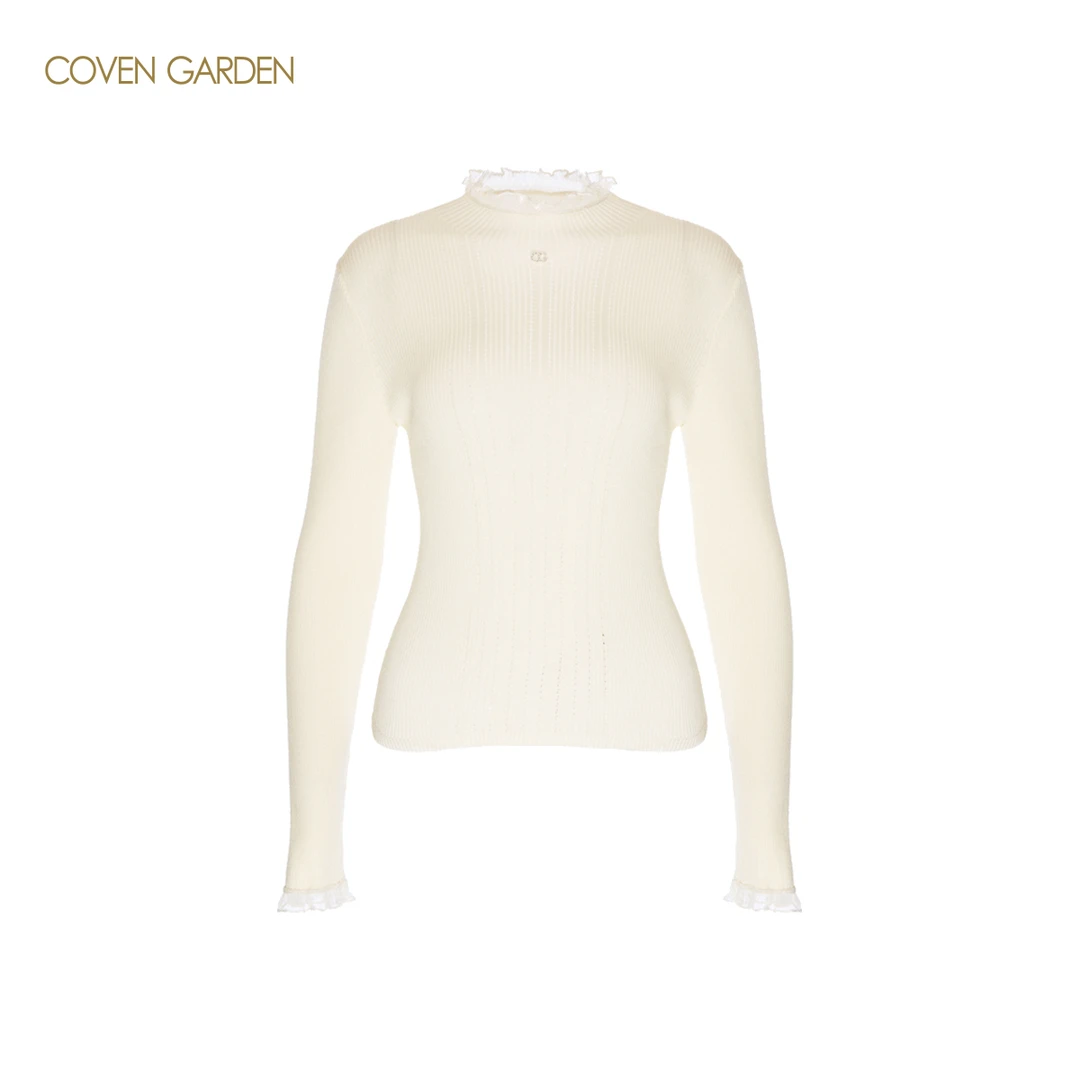 【达人专属】哥文花园荷叶边网纱打底针织衫CLA3032380