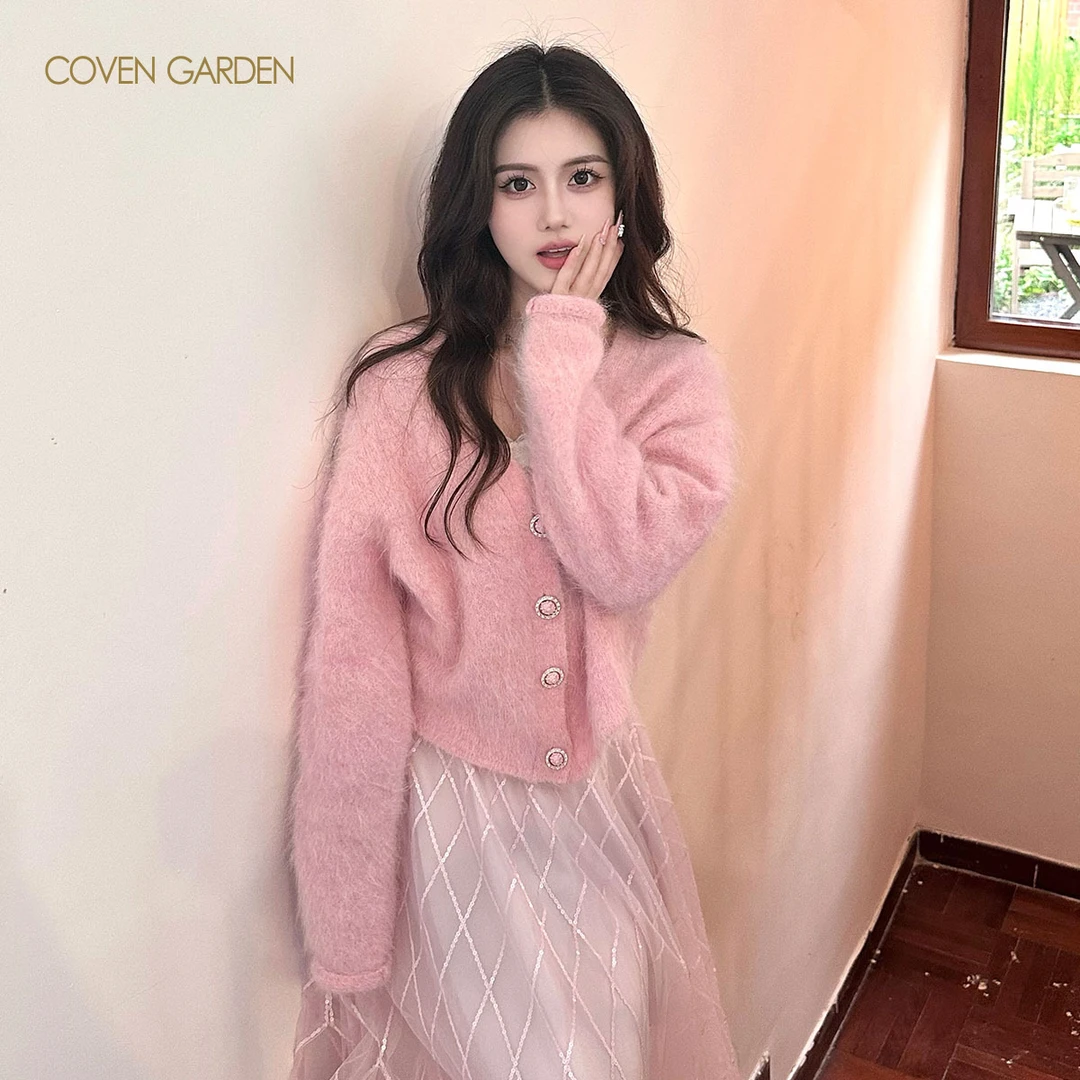 哥文花园 温柔立体花朵毛针织开衫女外套 CTA4034120