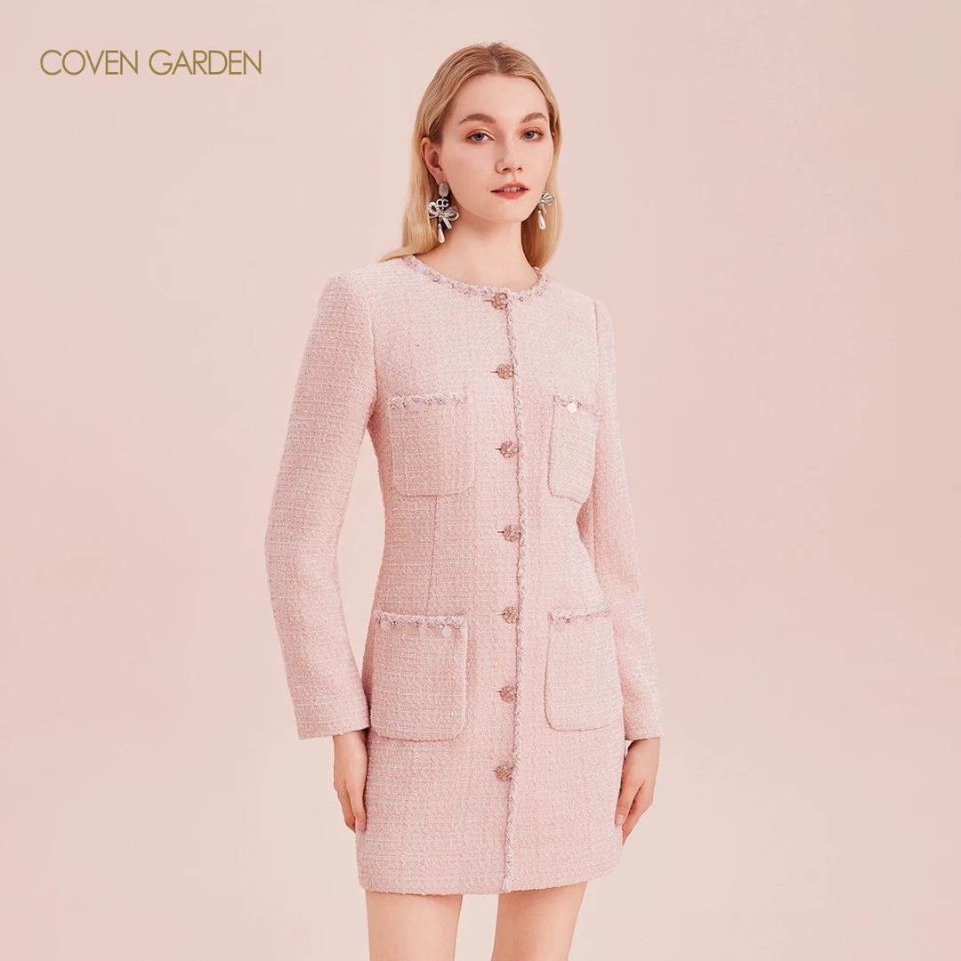 【哥文花园】粉色小香风连衣裙CLA4086120