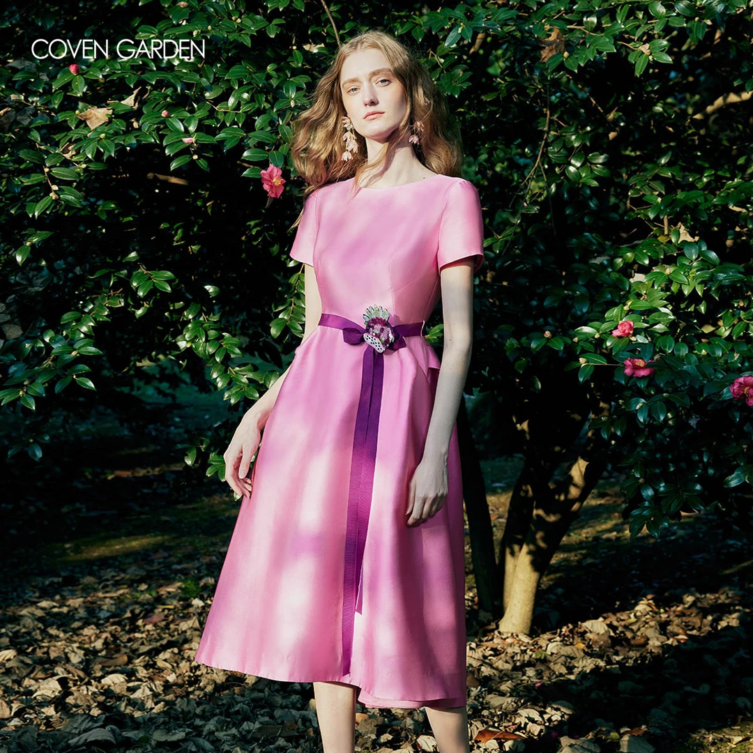 【哥文花园】压褶挺括桃粉色连衣裙 CLA2086400