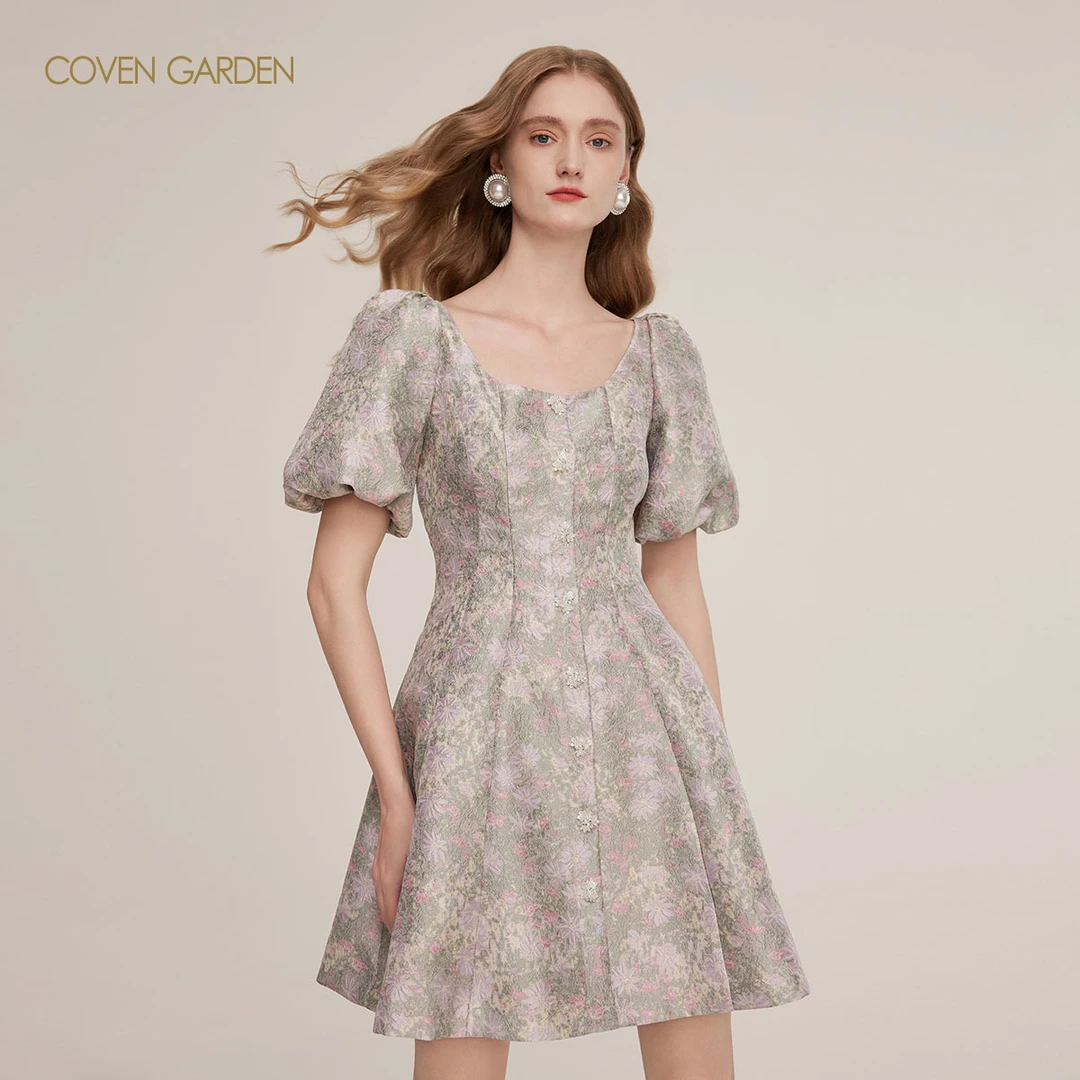 【哥文花园】 莫奈花园泡泡袖连衣裙 CLC3083108