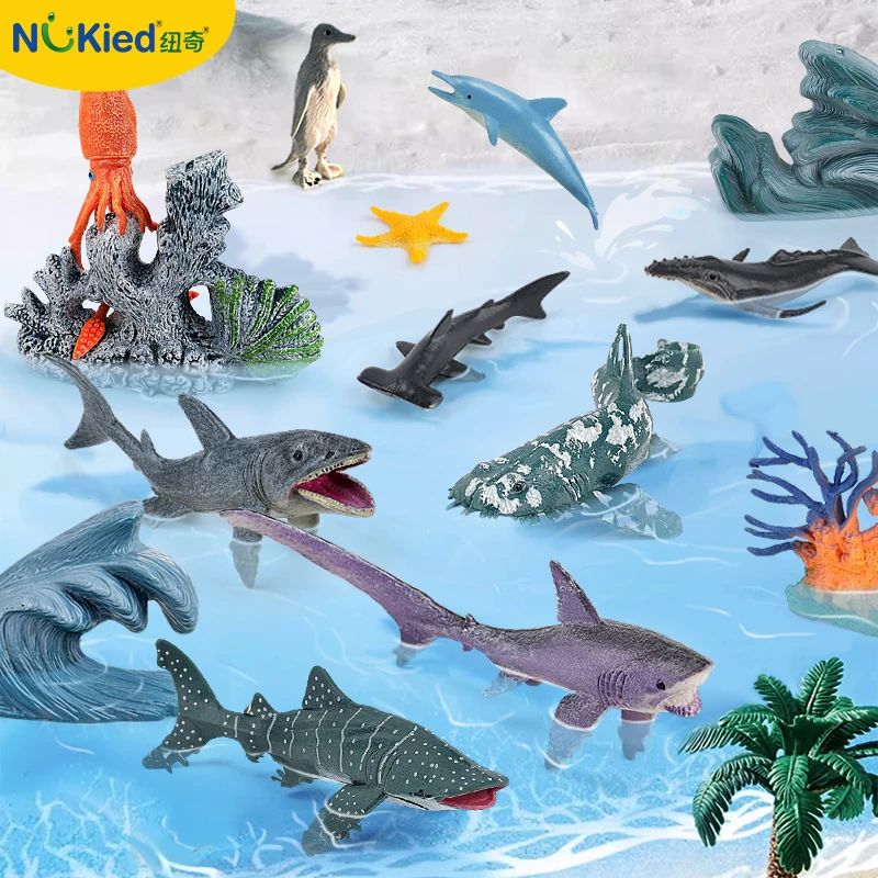 仿真海洋世界模型玩具海底生物仿真套装动物桶儿童认知摆件玩具