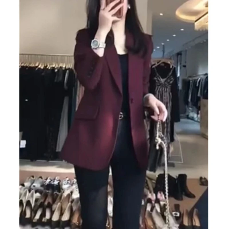 秋季新款洋气紫红色西装外套小个子职业上衣女