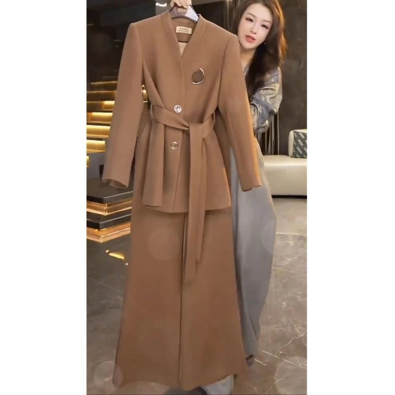 2401新款时尚西服套装洋气外套高腰阔腿裤女装