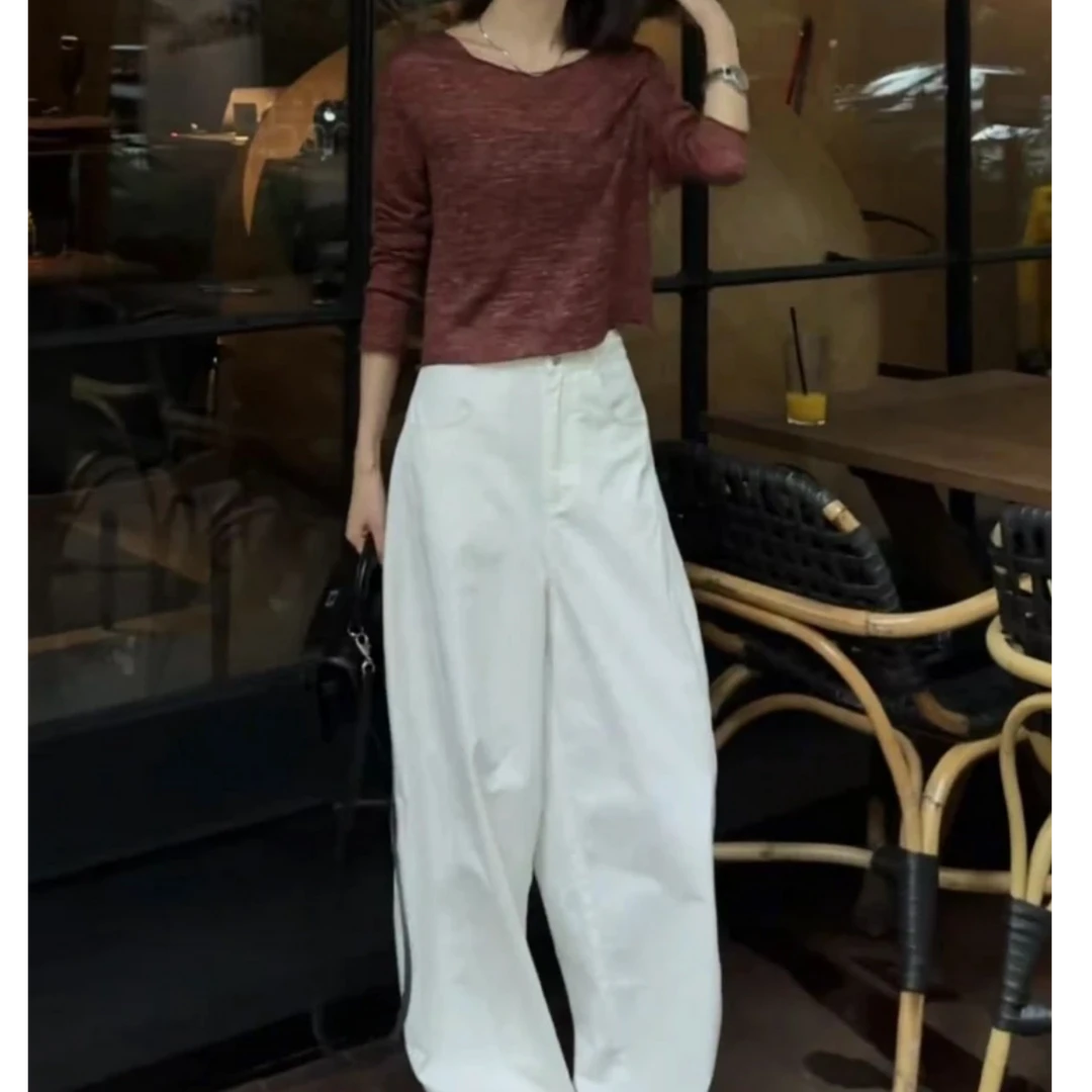 新款长袖薄款衬衫女宽松显瘦阔腿裤F130