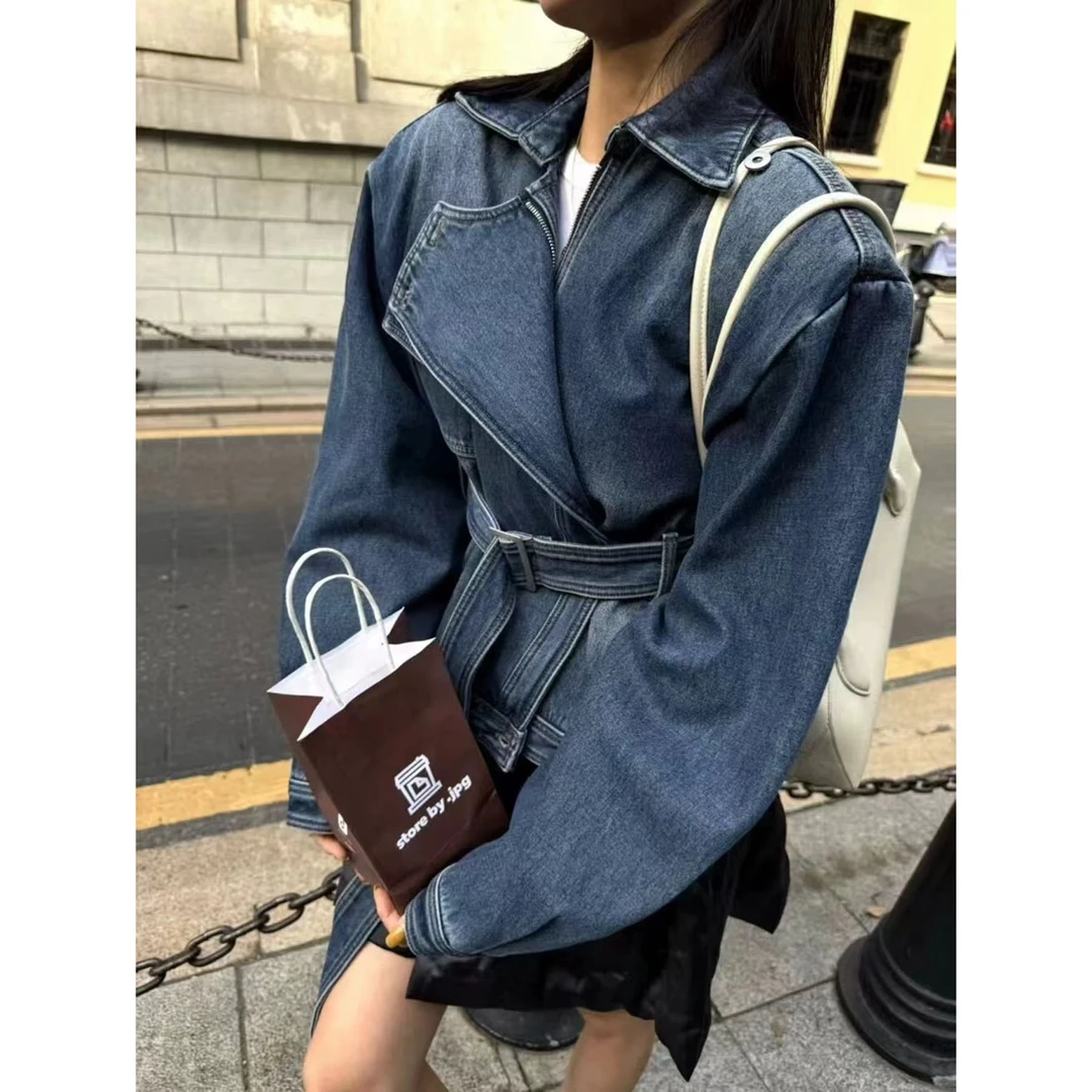 【宝儿姐优选】美式复古收腰加绒牛仔外套