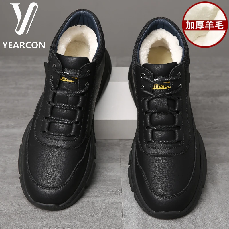 正品意尔康男鞋加绒棉皮鞋男士真皮休闲保暖羊毛棉鞋中老年爸爸鞋