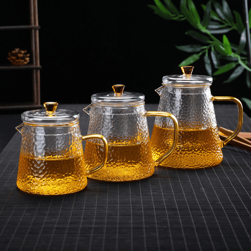 高硼硅玻璃锤纹茶壶带盖耐热泡茶壶日式大容量透明过滤家用玻璃壶