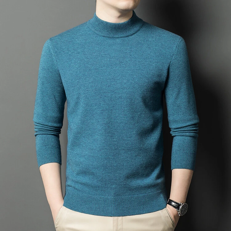 雅鹿男装【超厚】羊毛衫精纺可机洗男士纯色内搭打底衫含羊毛