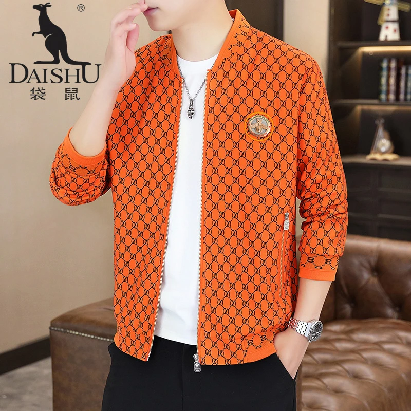DaiShu/袋鼠24秋冬欧版夹克休闲男外套中年男士男款印花时尚百搭