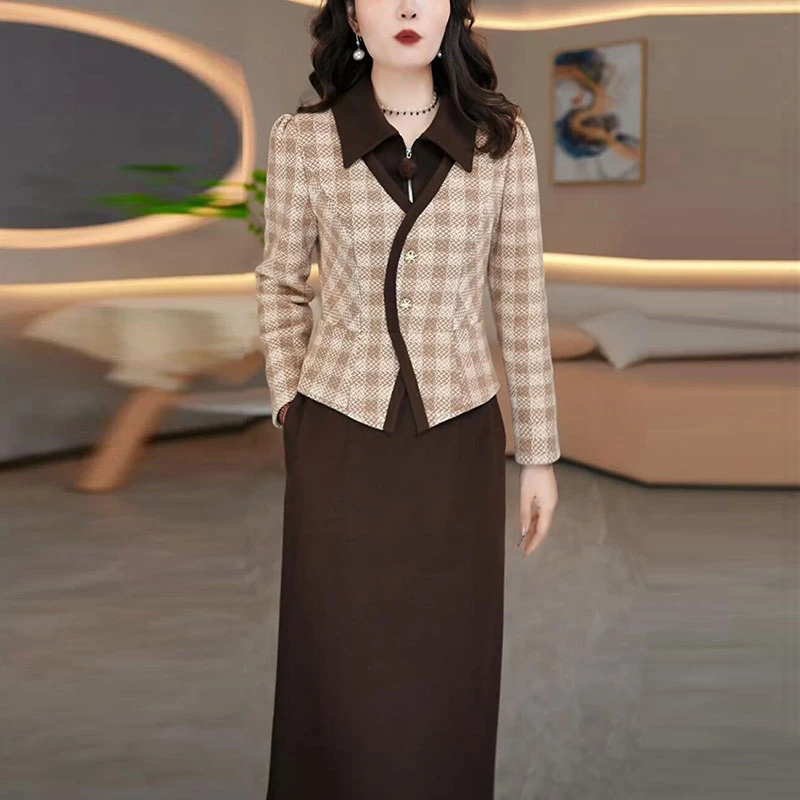 雪花绒时尚假两件连衣裙女冬季2024新款气质修身显瘦洋气加厚裙子