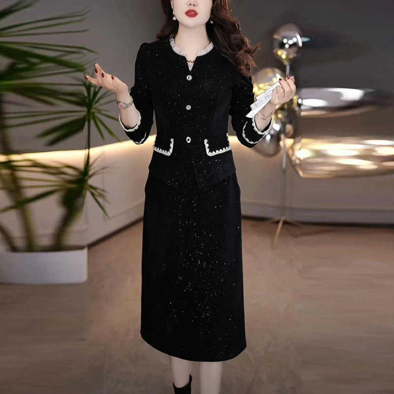 磨毛精纺高级感连衣裙秋冬2025新款时尚气质修身显瘦黑色长袖裙子
