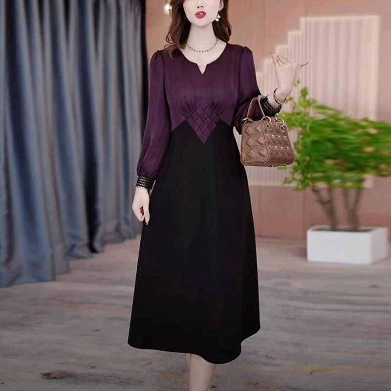 提花缎新国风女装裙子爆款2024新款高级感秋季洋气收腰显瘦连衣裙