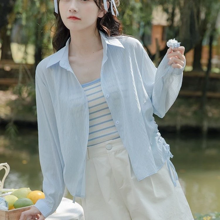 防晒衣小个衬衫外套女夏季薄款森系超仙小个子衬衣开衫