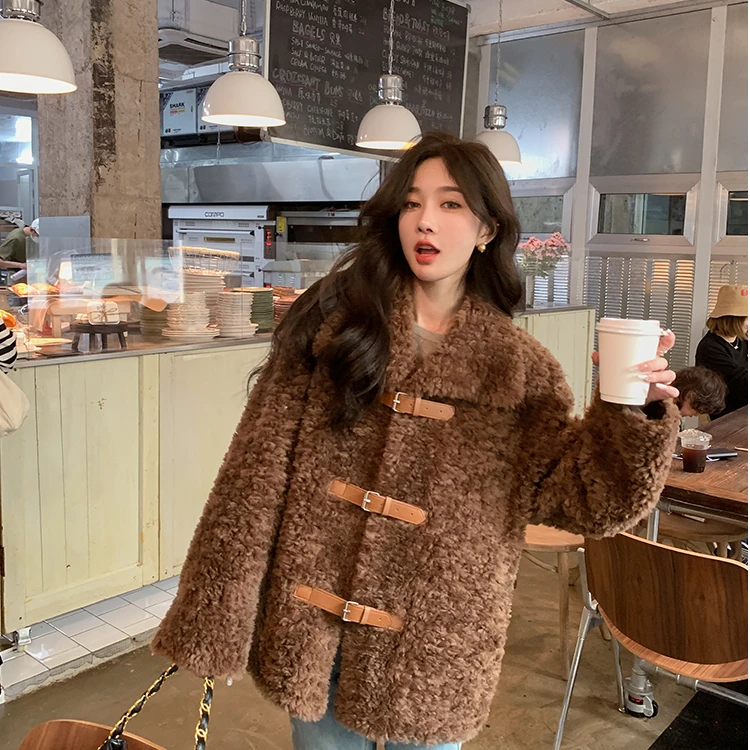 皮毛一体羊羔毛皮草外套女中长款羊剪绒大衣2024冬季