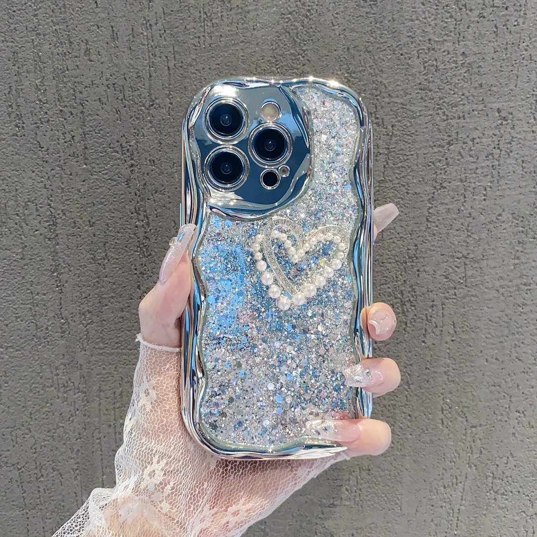 曲边纹滴胶银粉适用苹果15/iPhone/华为荣耀/OPPOVIVO/小米手机壳