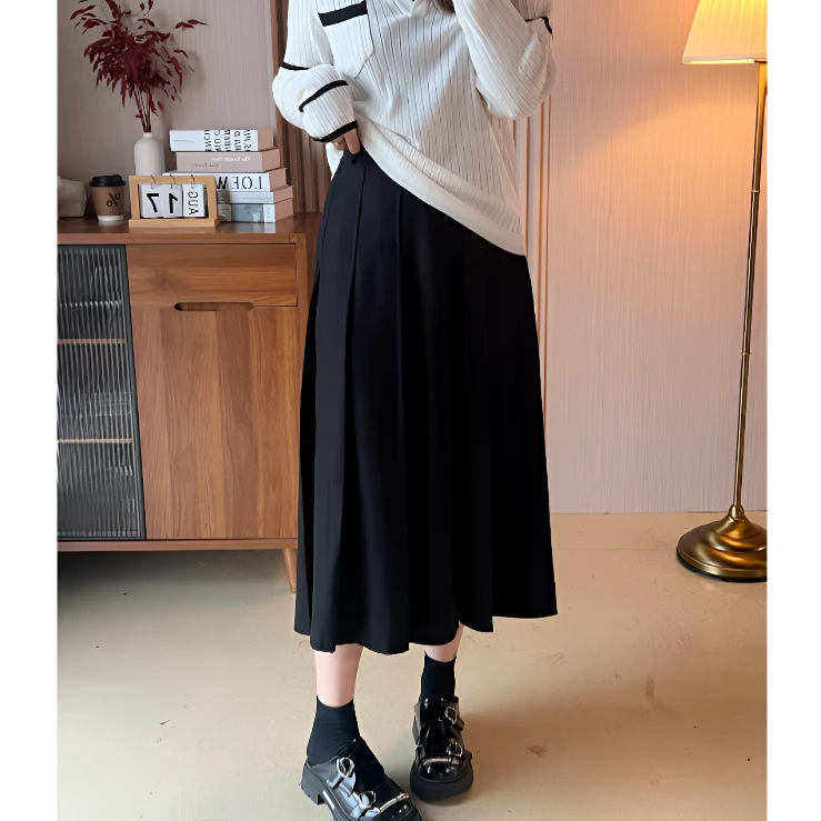 青青·STUDIO【银河漫游】微胖时尚气质设计百搭高腰百褶裙QS24716