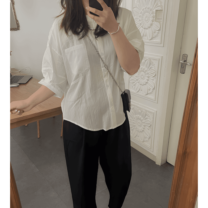 青青·STUDIO【爱琴海】夏季薄款宽松显瘦休闲法式减龄衬衫QS24584