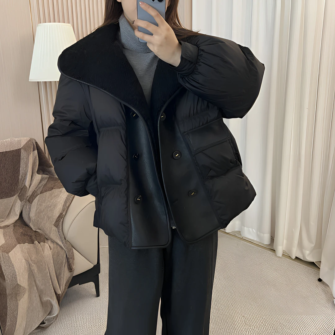 青青·STUDIO〖私服定制〗冬季韩系简约翻领90白鸭绒羽绒外套QS25063