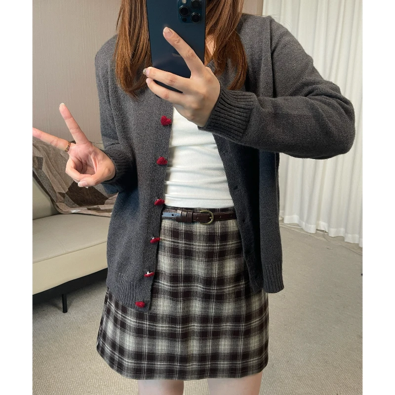 青青·STUDIO〖浓缩美式〗秋季新款高腰A字显瘦格纹半身裙QS24832