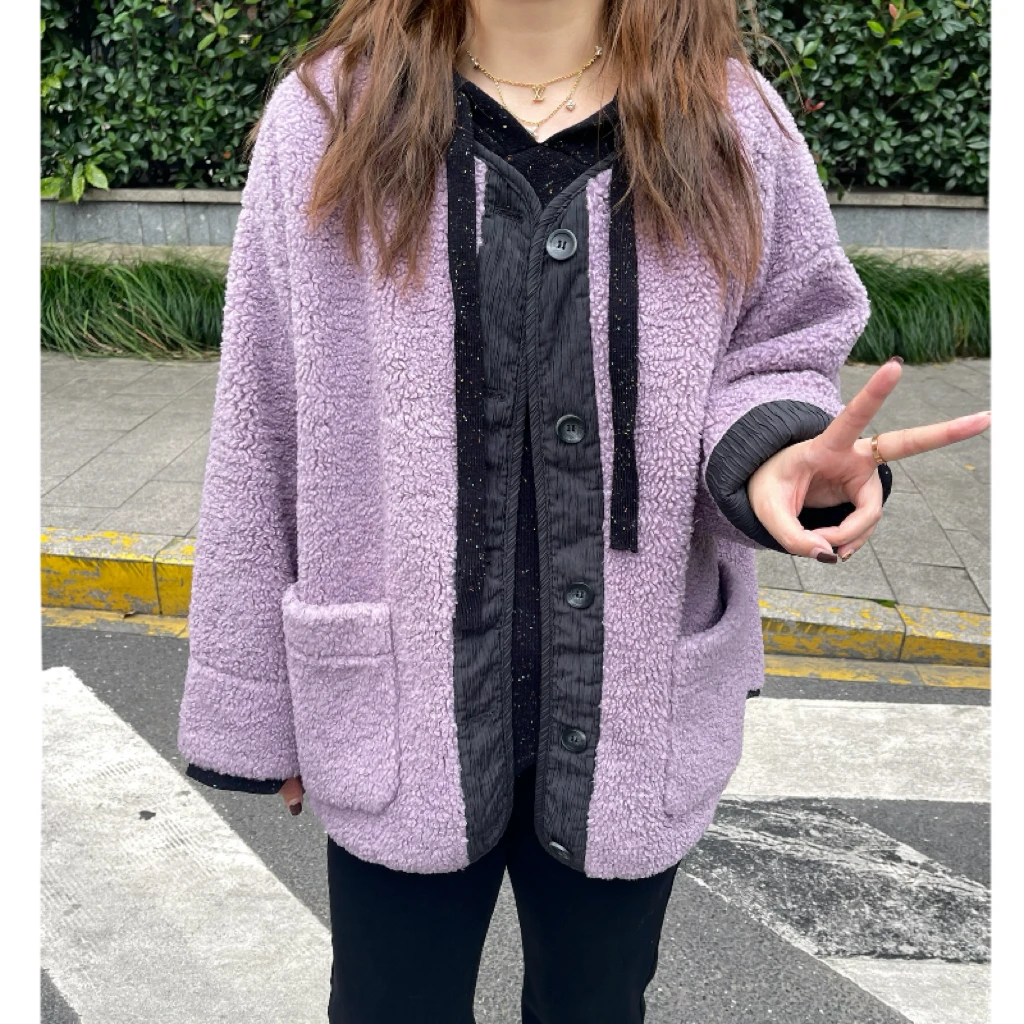 青青·STUDIO〖私服定制〗冬季圆领宽松百搭单排扣保暖短外套QS25084