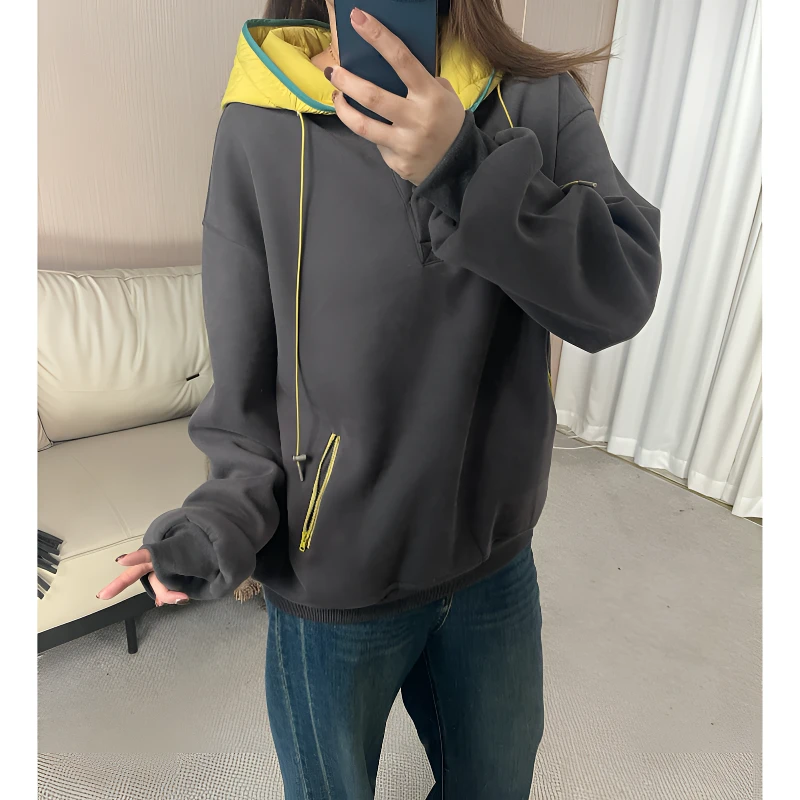 青青·STUDIO〖私服定制〗秋冬撞色连帽加绒欧货宽松卫衣QS25029