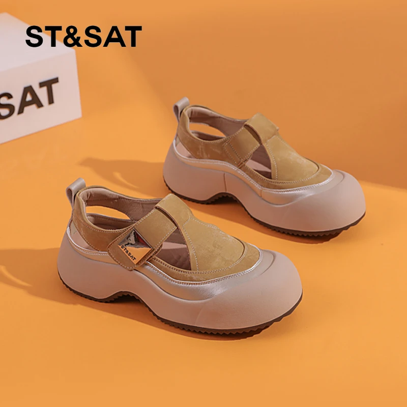 星期六休闲鞋女款夏2024新款透气镂空包头凉鞋女厚底百搭运动女鞋