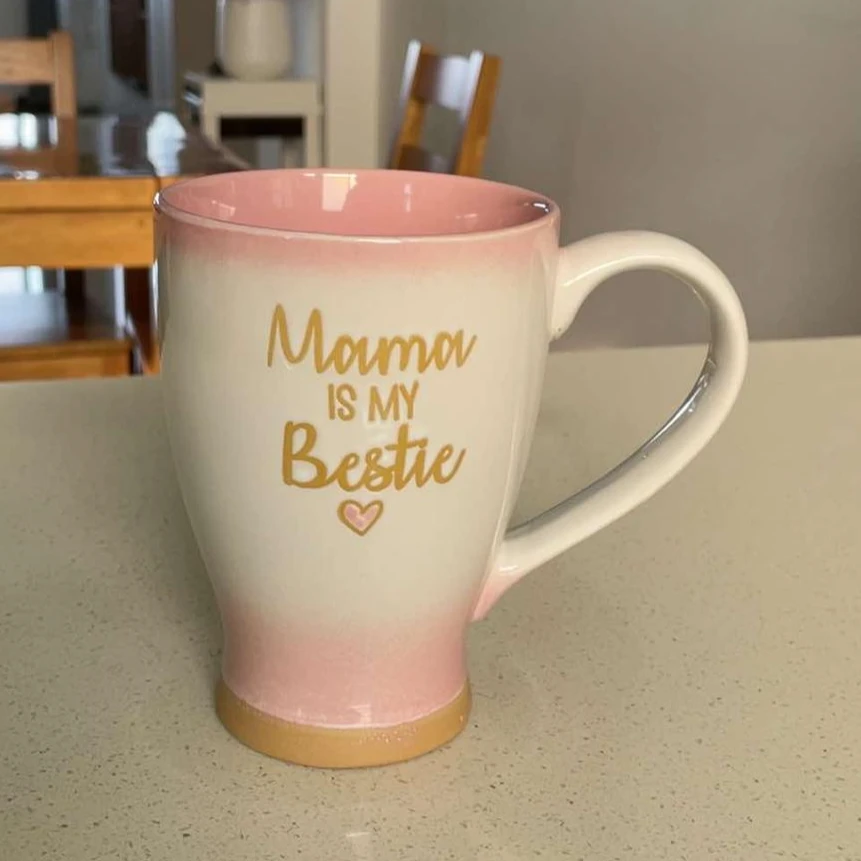 ins粉色英文大容量600ml情侣水杯牛奶饮料杯陶瓷大啤酒杯子 微瑕