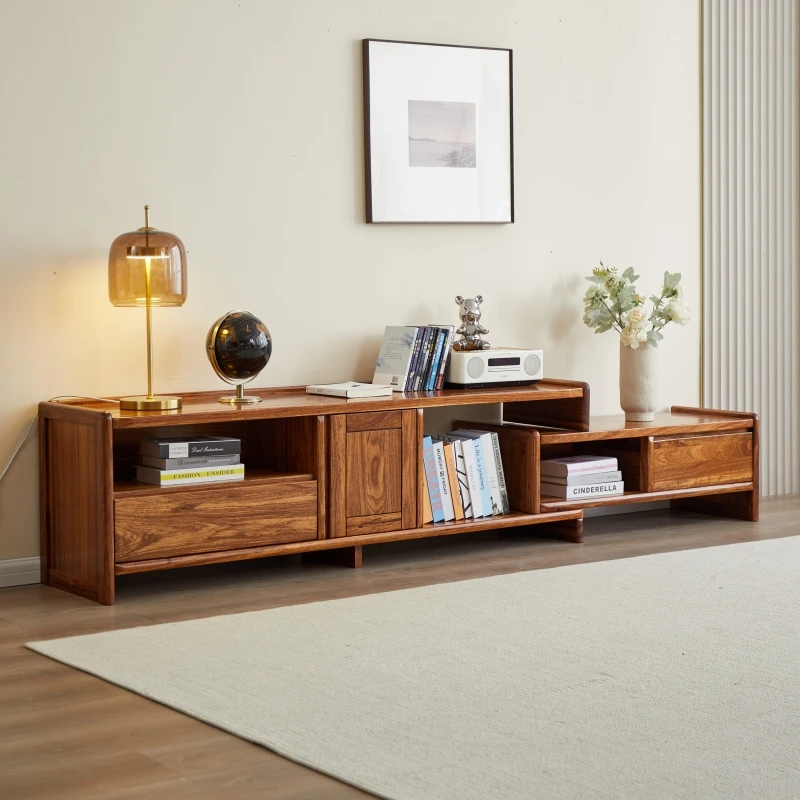 尚可优乌金木伸缩电视柜全实木组合柜客厅地柜异形现代中式简约柜