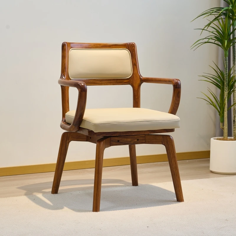 简约乌金木真皮电脑椅家用实木办公靠背舒服久坐书桌椅旋转椅子