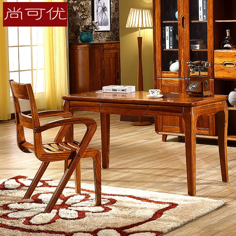 现代简约办公桌学习桌新中式乌金木电脑桌家用书桌全实木电脑桌