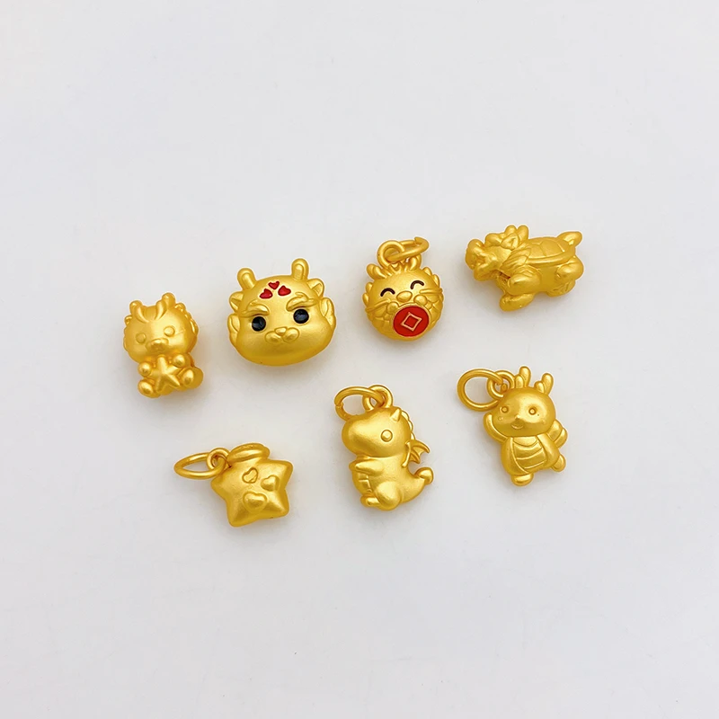 铜合金吊坠 古法金保色可爱龙宝宝隔珠手工diy串手链项链饰品材料