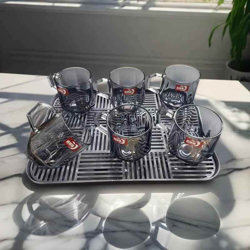 【6杯+双层沥水盘】家用轻奢玻璃杯子喝水杯套装果汁杯凉水杯牛奶杯