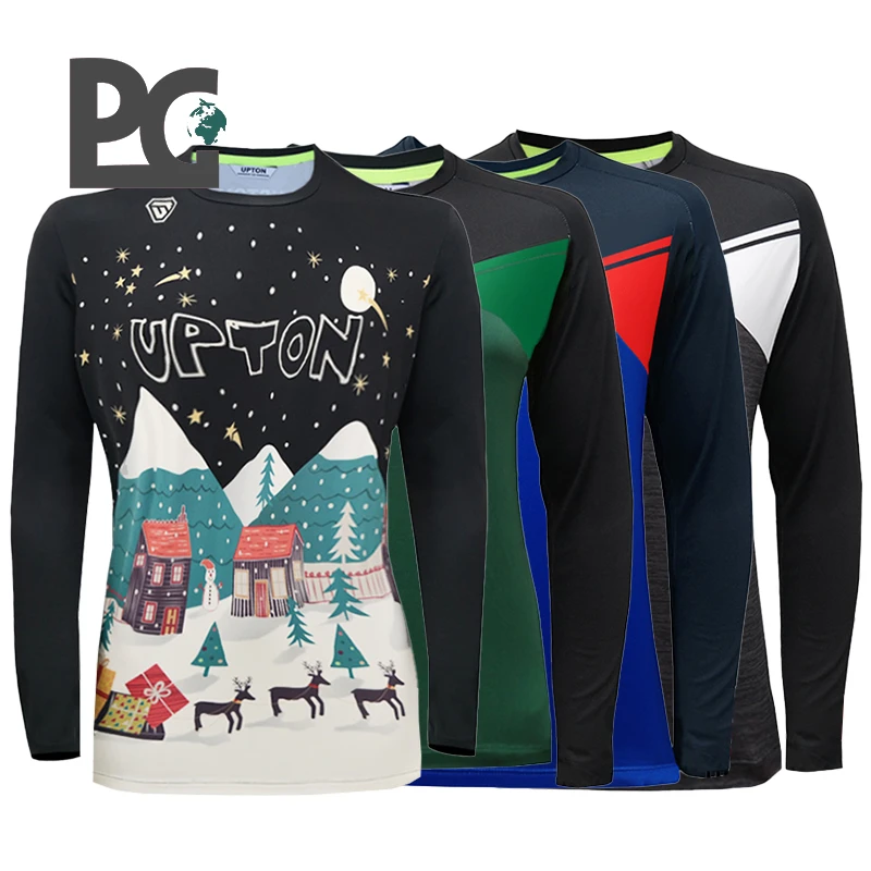 UPTON韩国羽毛球服上装 秋冬男女款 圣诞薄抓绒速干训练球服长袖T