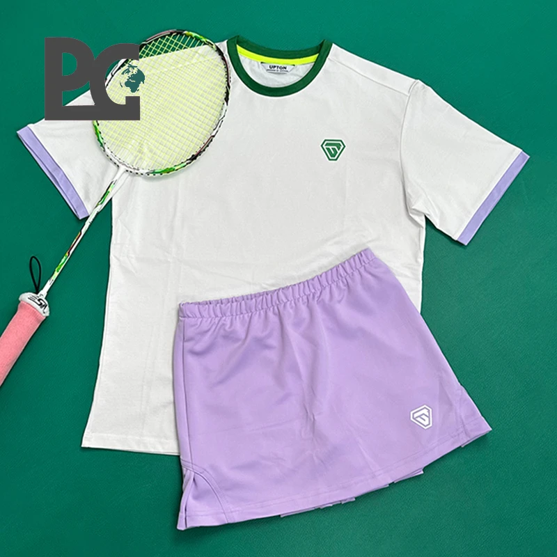 UPTON韩国羽毛球服上装 男女款时尚紫绿拼色速干透气网球短袖球衣