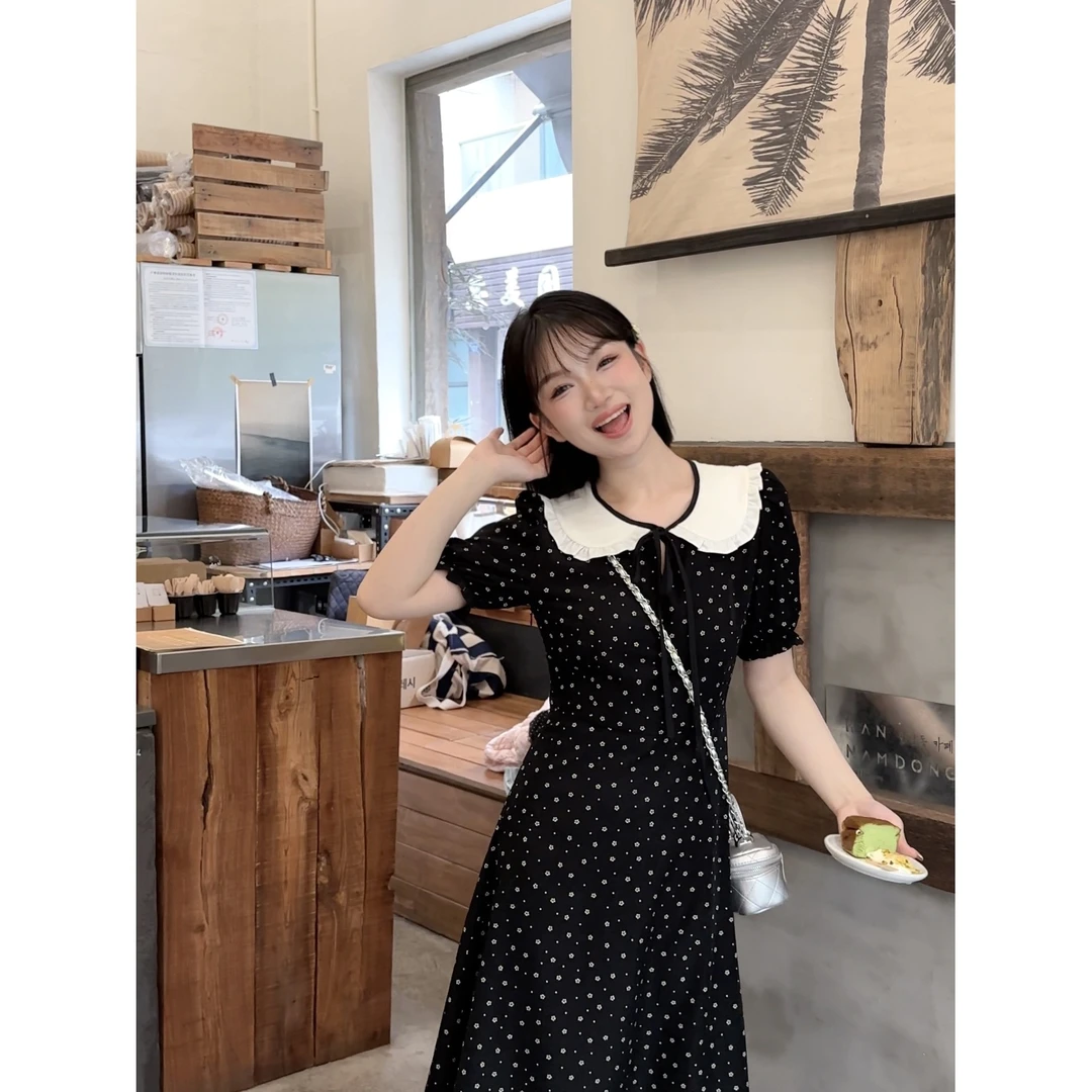 瞌睡兔定制【清苍风蔓铃兰】夏法式娃娃领赫本风小个子连衣裙242206