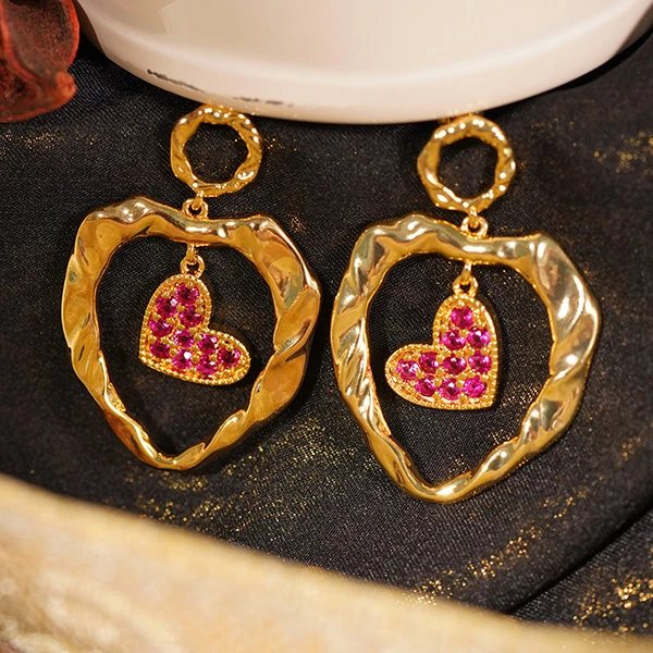 铜合金耳饰 LeLe 耳钉 《性感囚犯》耳钉 Vintage熔岩心形镂空10128