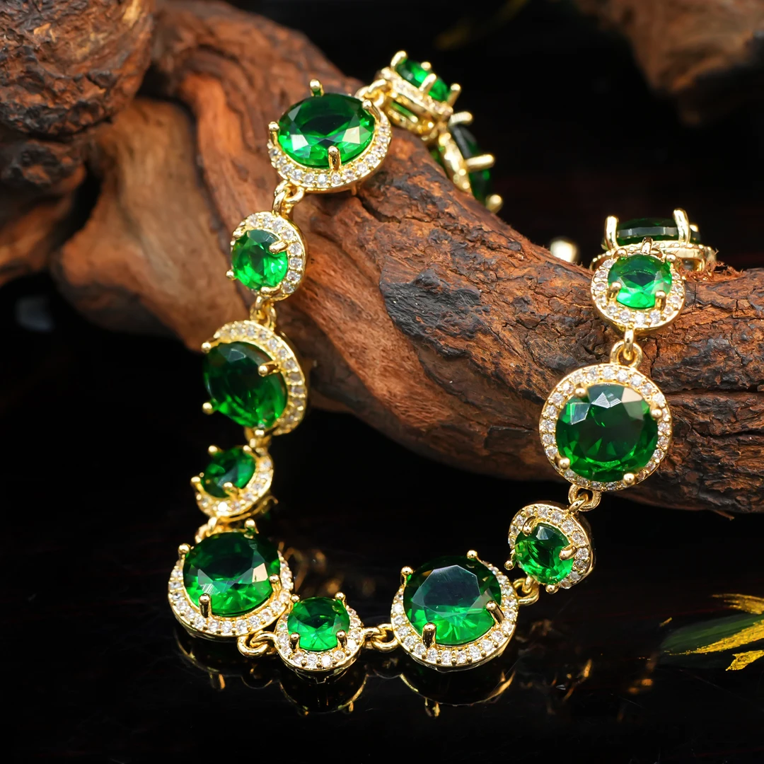 铜合金手链 LeLe手链 绿色满钻镶嵌轻奢（主链+延长：14+4cm）4413