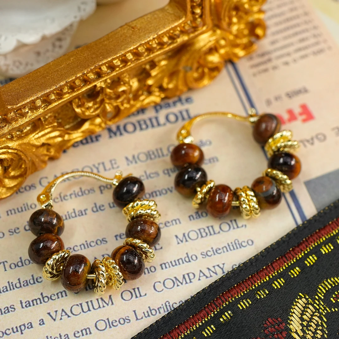 铜合金耳饰 LeLe 耳钉 法式复古时尚港风几何串珠耳扣简约 8056