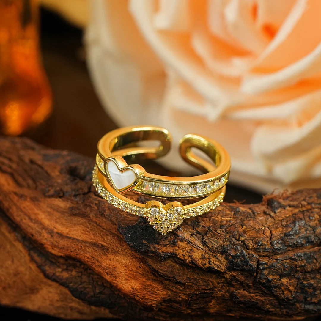 铜合金戒指 LeLe 戒指 满钻镶嵌爱心双层拼接简约百搭 5301