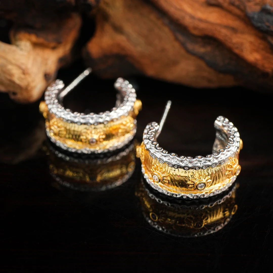 铜合金耳饰 LeLe 耳钉  意大利小众设计双拼色满钻高级感 517