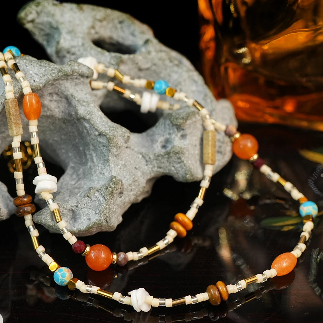 铜合金项链 LeLe 项链多巴胺彩色复古串珠（主链+延长：40+6cm）2788