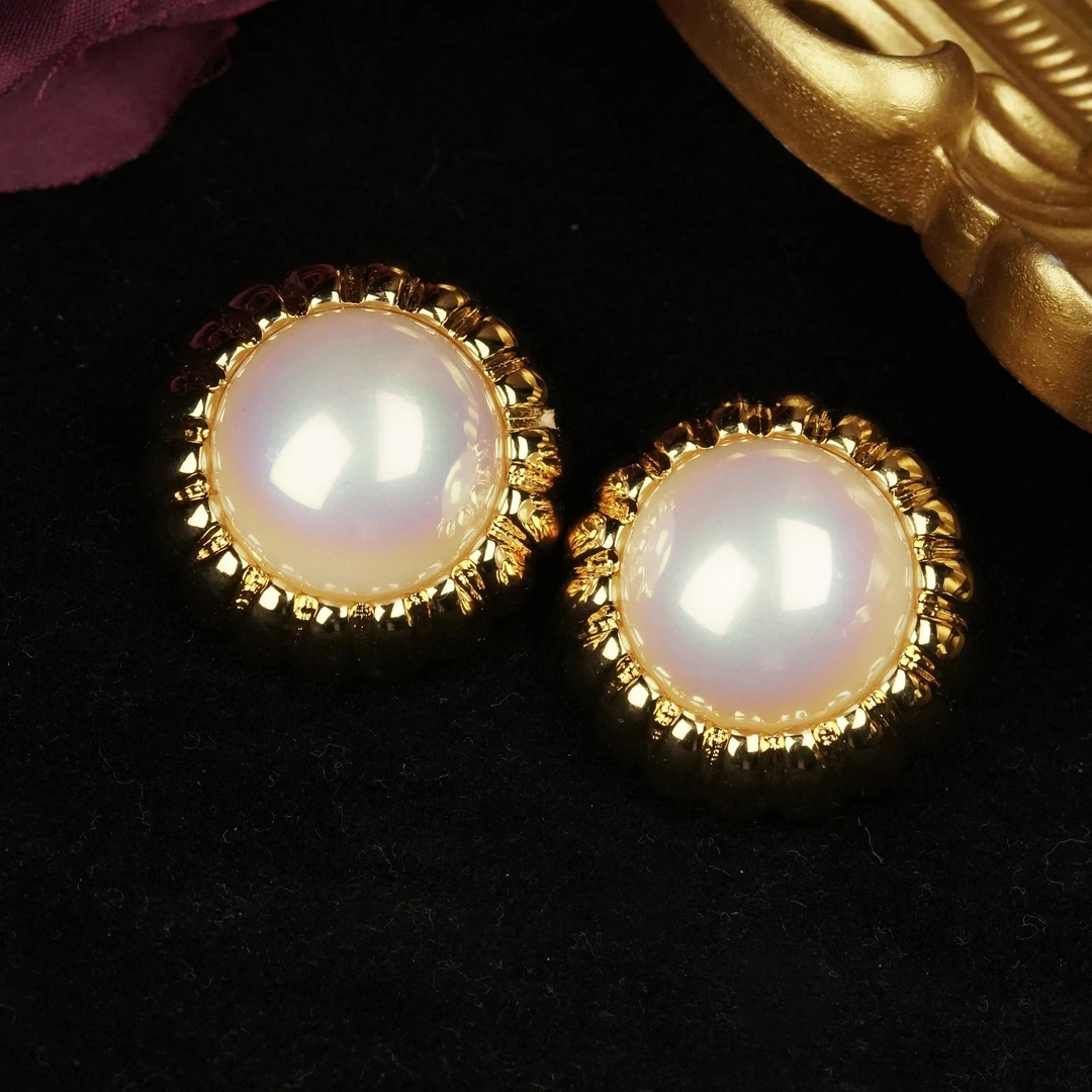 铜合金耳饰 LeLe 耳钉 中古Vintage麻花鎏金珠珠个性时尚 1653