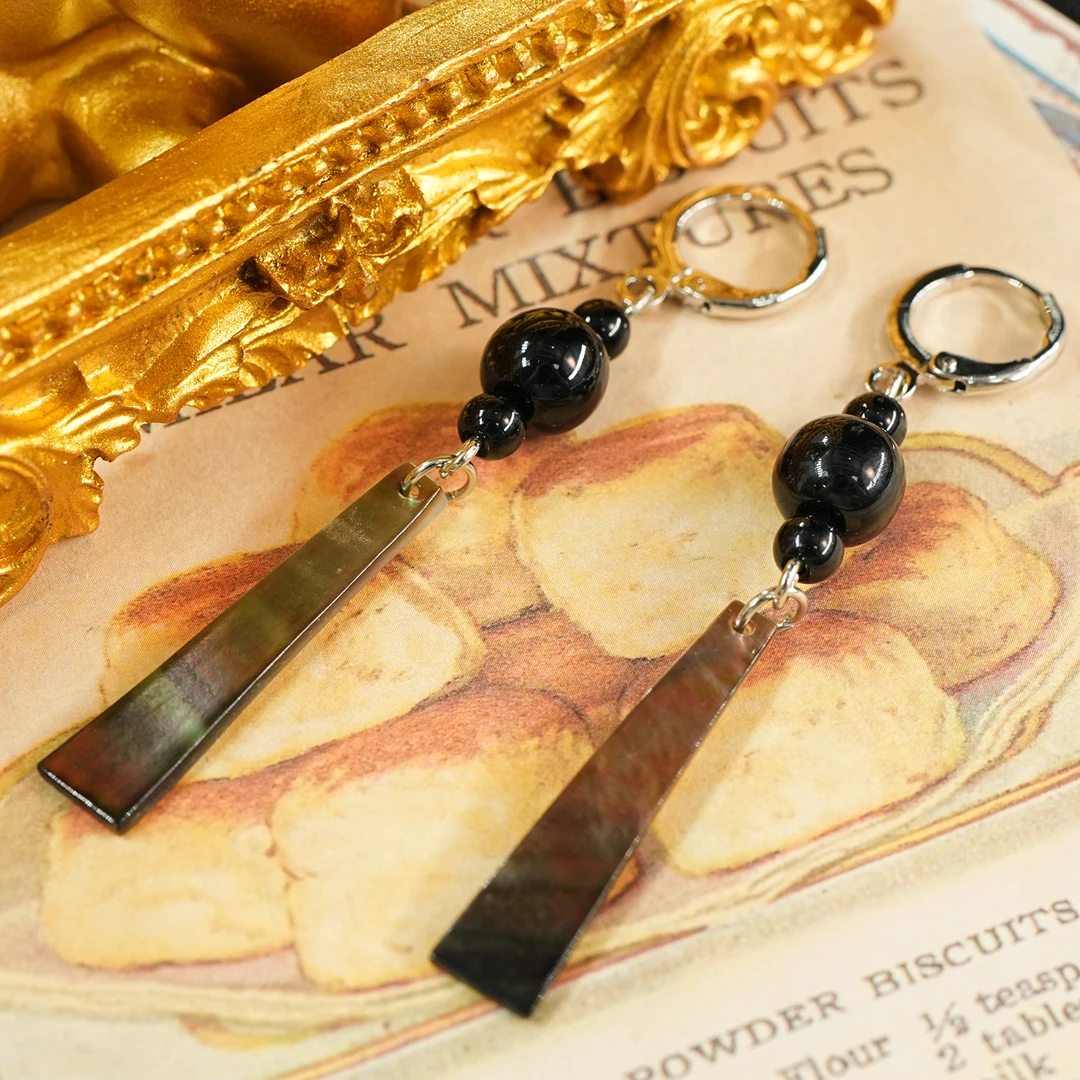 铜合金耳饰 LeLe 耳钉 古典新中式长款黑色清冷复古宫廷风 8163