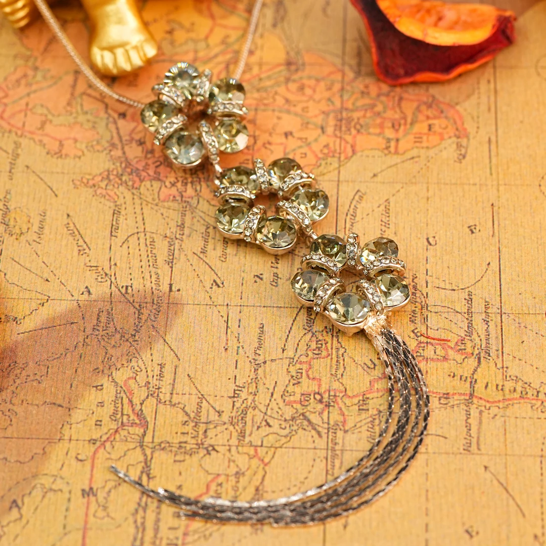 铜合金项链 LeLe 项链 长款菱形花朵轻奢（主链+延长：66+6cm）2903