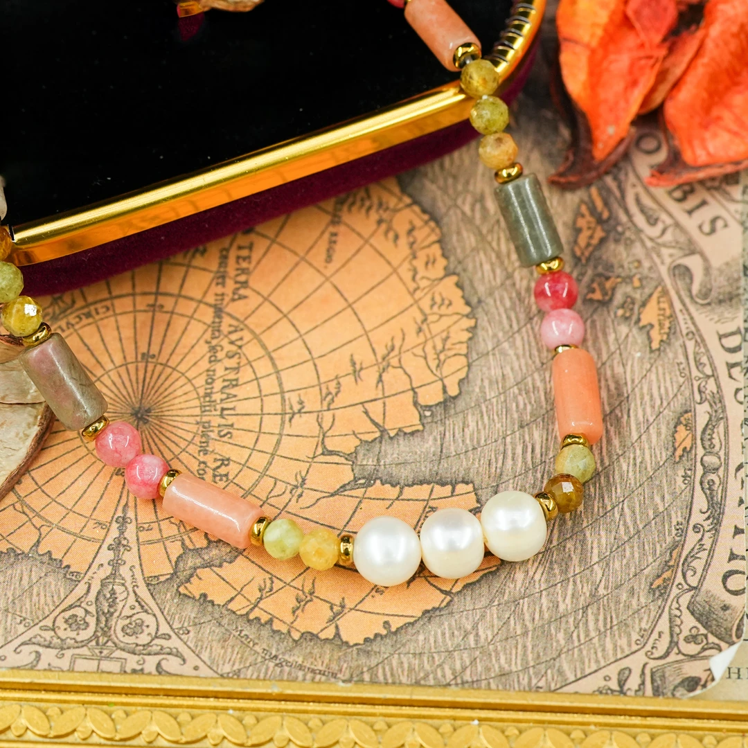 铜合金项链 LeLe 项链 复古彩色手工串珠（主链+延长：39+6cm）2708